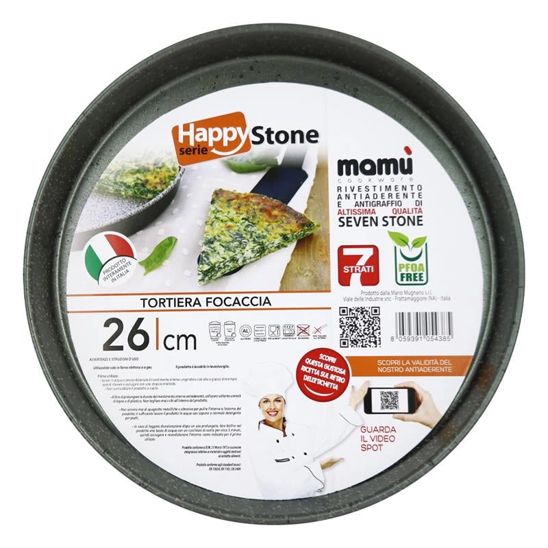HAPPY STONE TORTIERA FOCACCIA BASSA CON RIVESTIMENTO ANTIADERENTE E ANTIGRAFFIO DI ALTISSIMA QUALITÀ Ø26CM