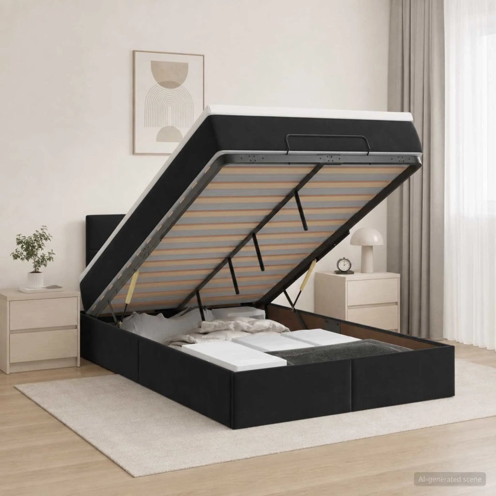 Letto Ottomano con Materasso e LED Nero 120 x 190 cm Velluto 3457127