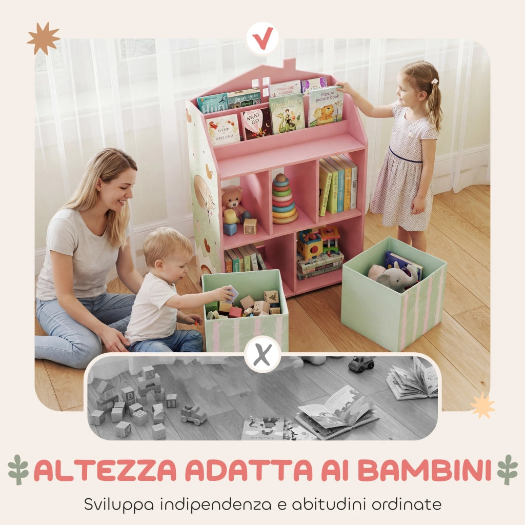 Libreria Bambini con Cassetti e Scaffali ¨C zephmum ¨C 62.5x30x91.5 cm, Rosa