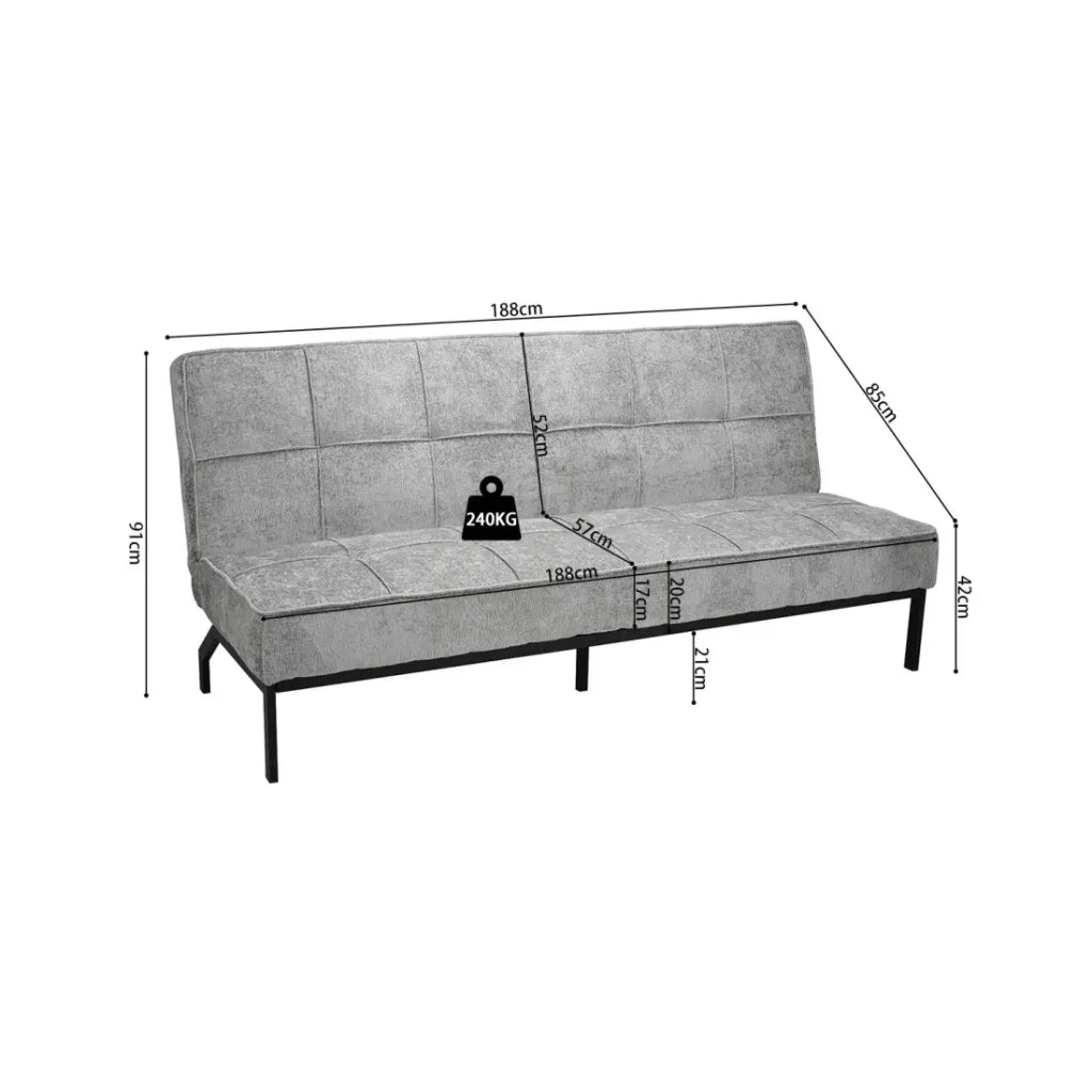 Divano letto CALMORA – Tessuto grigio – Materasso integrato – Struttura in legno – Design compatto ed elegante