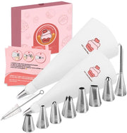 Set di sacchetti per decorare (12 pezzi) - sacchetto di cotone da 35-40 cm con bocchette in acciaio inossidabile per decorare cupcake e torte, lavabile in lavastoviglie e riutilizzabile, con scatola regalo