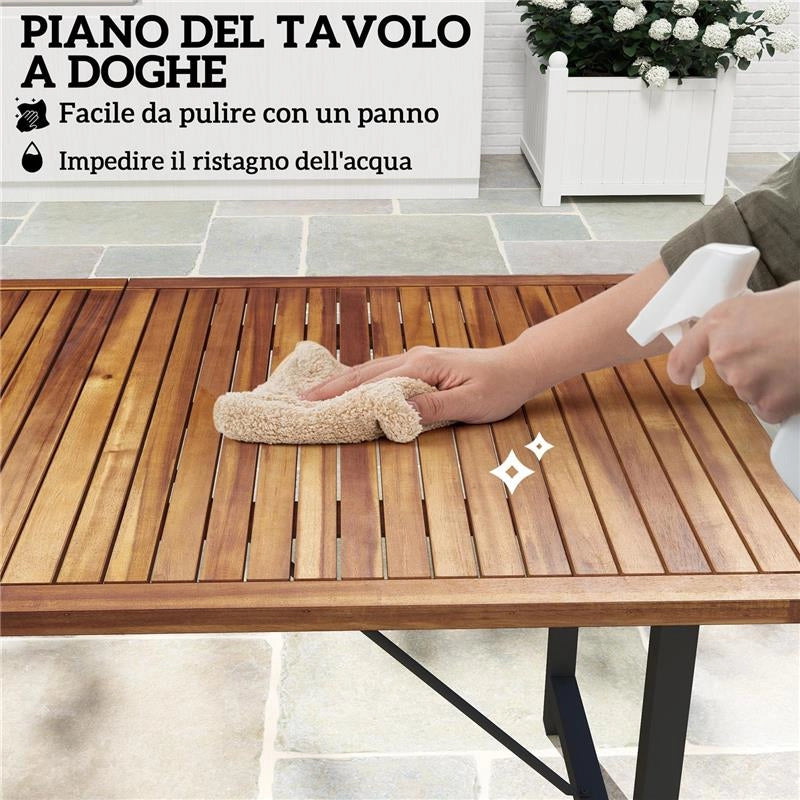 TAVOLO DA GIARDINO 160X90 CM IN LEGNO DI ACACIA E ACCIAIO CON PIANO A DOGHE, TEAK