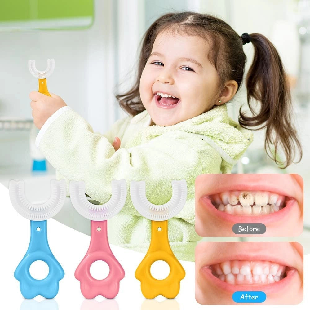Trade Shop - 2 Pz Spazzolino Da Denti Per Bambini 2-6 Anni A Forma Di U Setole In Silicone -