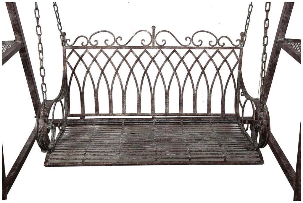 Biscottini Dondolo a due posti in ferro battuto finitura ruggine anticata L198xPR100xH220 cm
