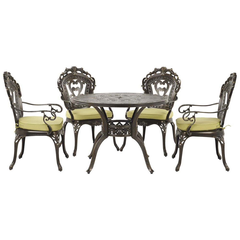 Set da pranzo da giardino Tavolo rotondo da esterno in alluminio marrone 4 sedie vintage