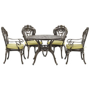 Set da pranzo da giardino Tavolo rotondo da esterno in alluminio marrone 4 sedie vintage