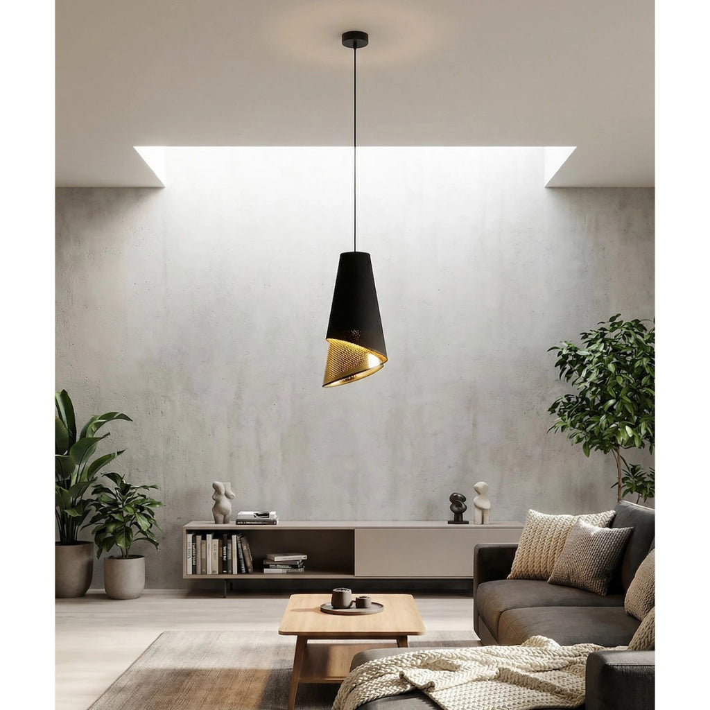 Lampada a sospensione MODA in acciaio nero e oro