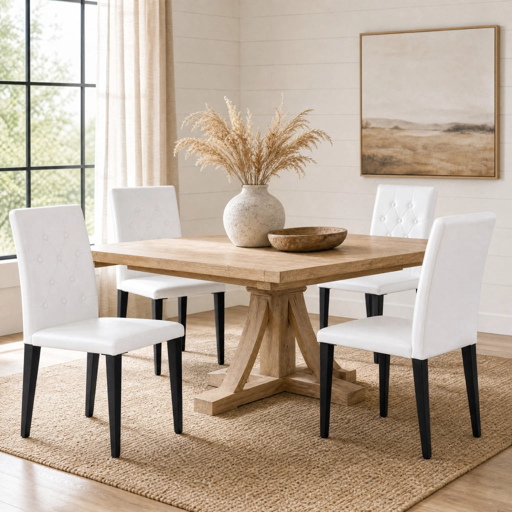 Set di 4 sedie da pranzo bianche con gambe nere