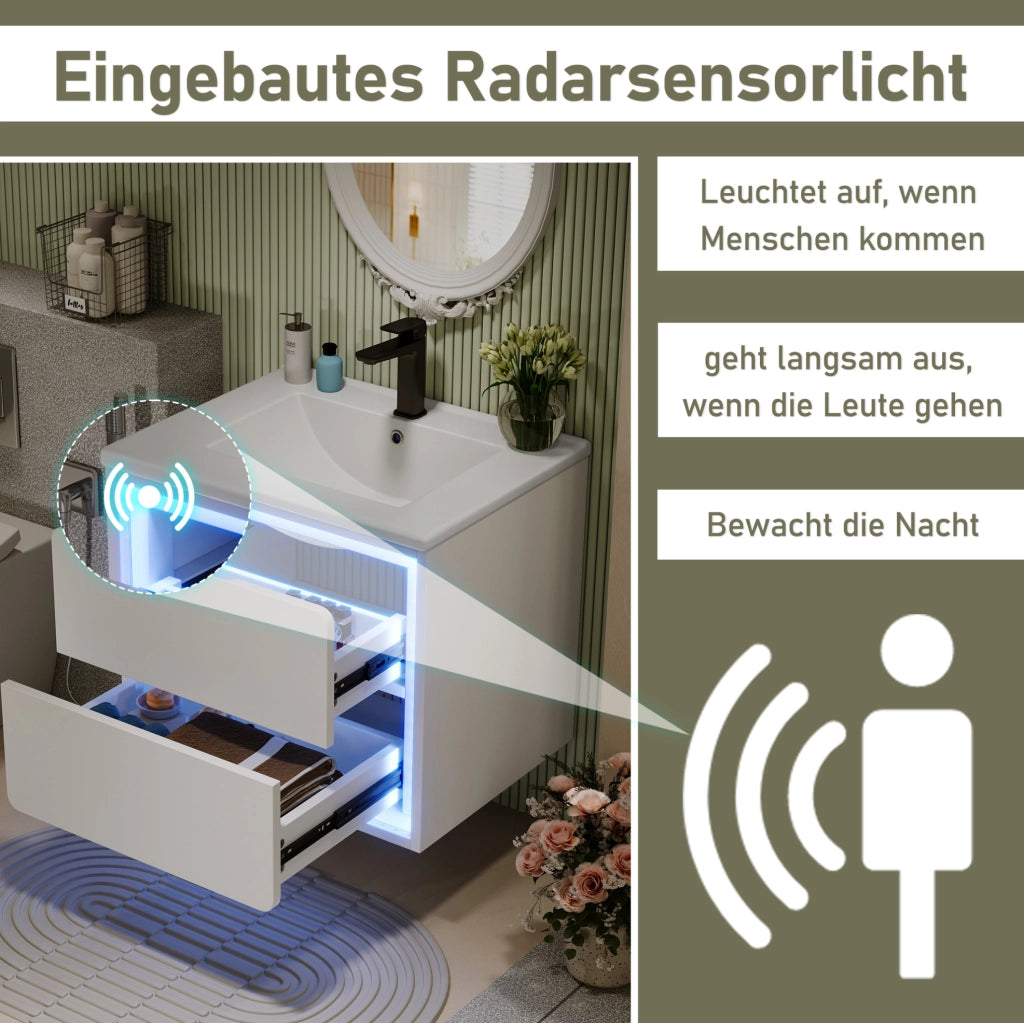 Mobile bagno sospeso 60x46x50 cm con lavabo integrato e illuminazione a sensore radar