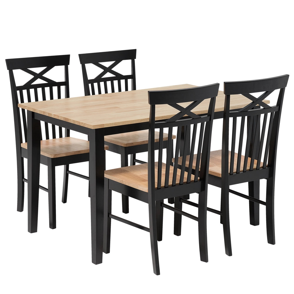 Set da pranzo in legno massello Nero con piano in legno chiaro a 4 posti 120 x 75 cm moderno scandinavo