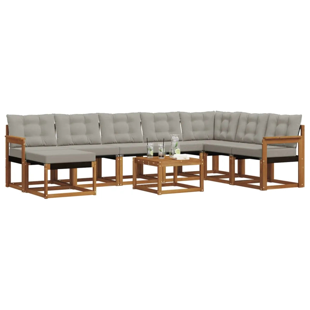 Set di divani da esterno 9 pcs Grigio Naturale e Chiaro