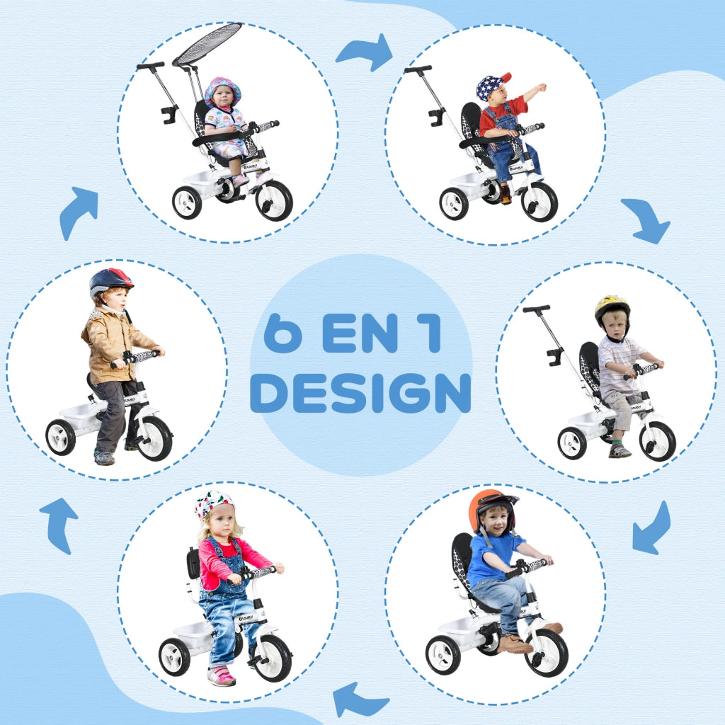 Triciclo per Bambini con Cestino e Ombrellino ¨C zephmum ¨C 105x47x98 cm Bianco e Nero