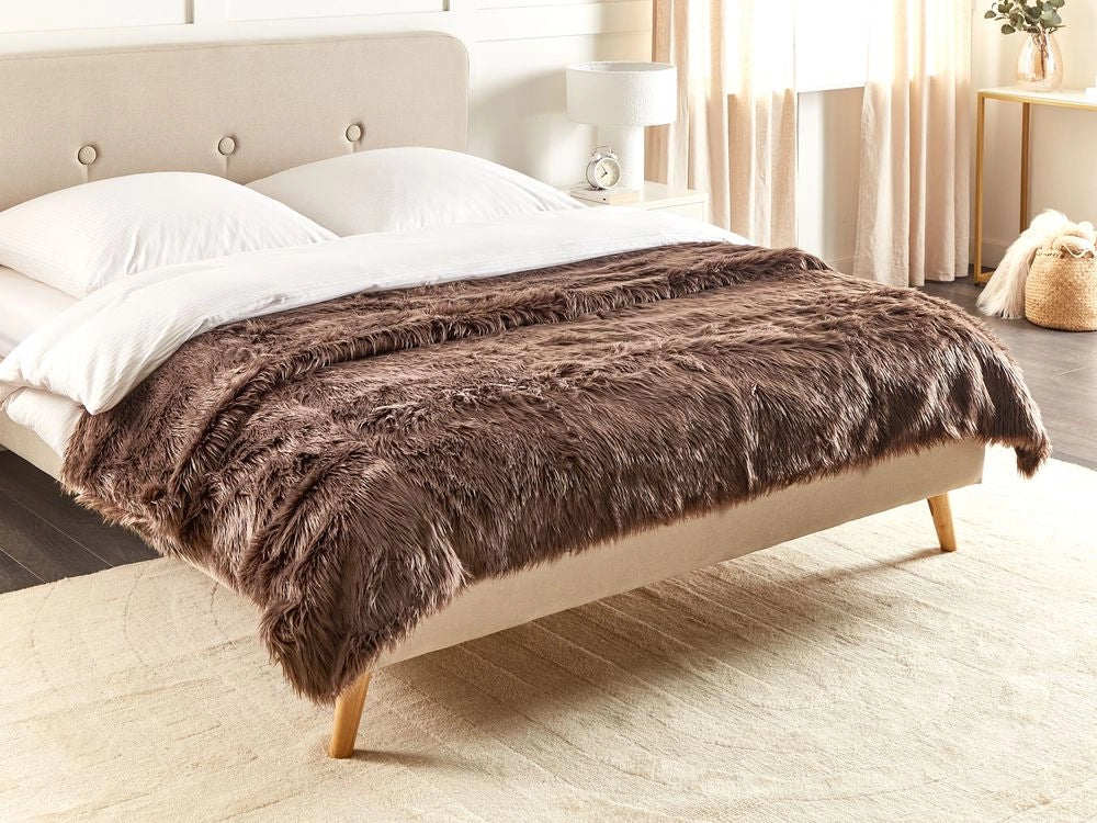 Copriletto Morbido in Pelliccia Sintetica 200 x 220 cm Marrone