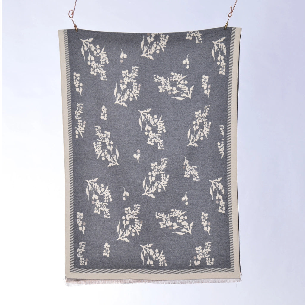 Sciarpa/stola in cashmere da donna, con piccole nappe floreali, reversibile, scaldacollo giovanile