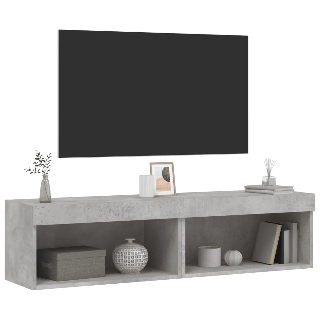 vidaXL Mobili TV con Luci LED 2pz Grigio Cemento 60x30x30 cm