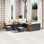 Set da Giardino di 13 Pezzi con Cuscini Nero Polirattan Acacia