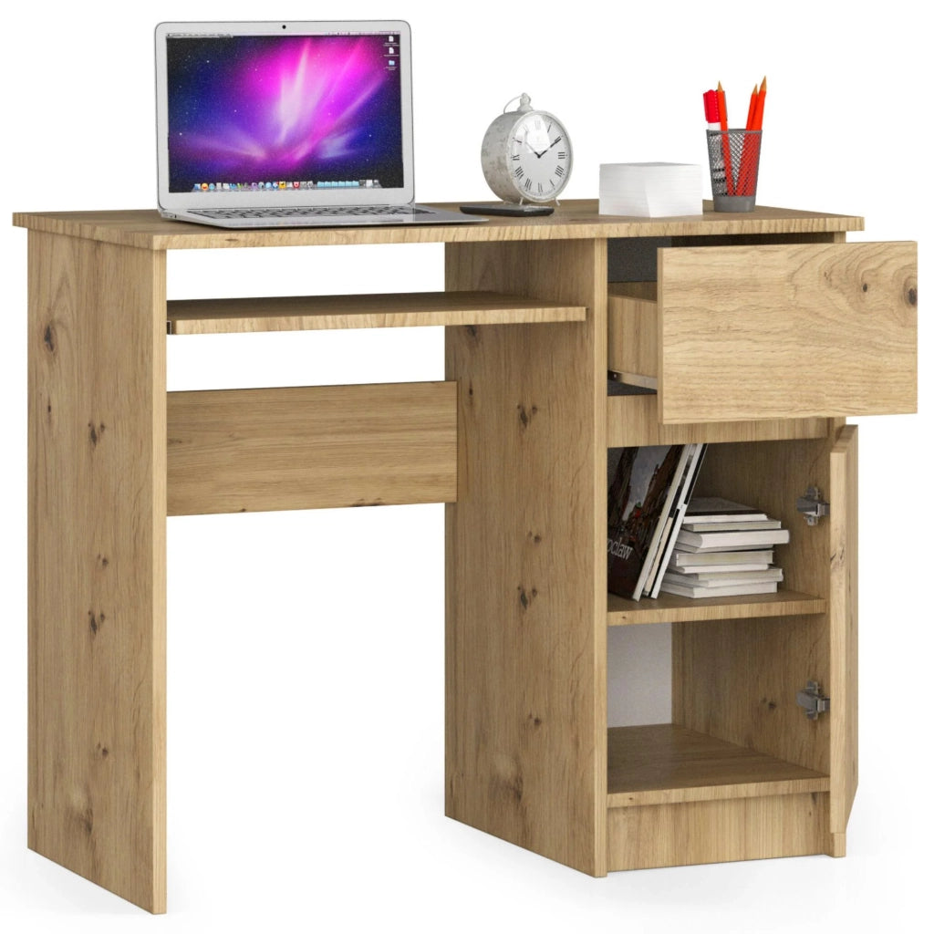 Scrivania per computer AKORD PIKSEL Quercia Artisan 90 cm 1 anta 1 cassetto 90x50x77 cm Modello a destra
