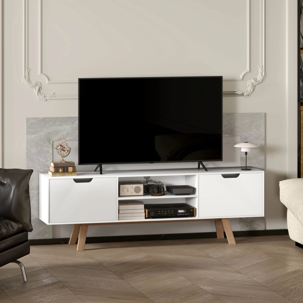 Mobile TV con cassetti e scaffali aperti ¨C zephmum ¨C MDF, bianco, 150x39x50 cm