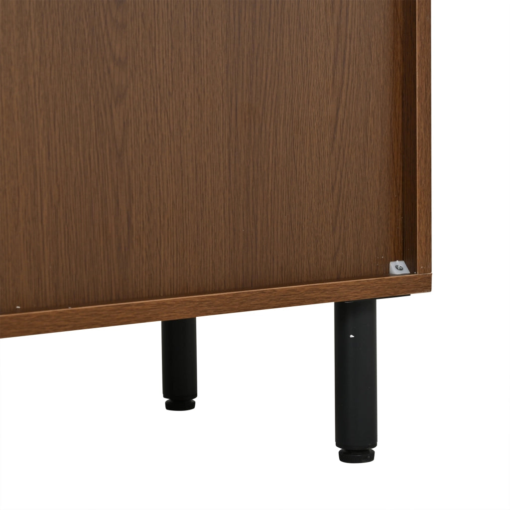 Buffet 160 ¡Á 35 ¡Á 80 cm in truciolare, finitura noce e nero, con 4 ante, ripiani regolabili e portata max 80 kg