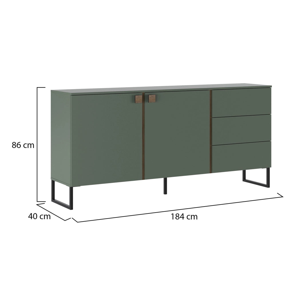 Madia Camere, Credenza 3 Cassetti, 184x40x86h cm Verde