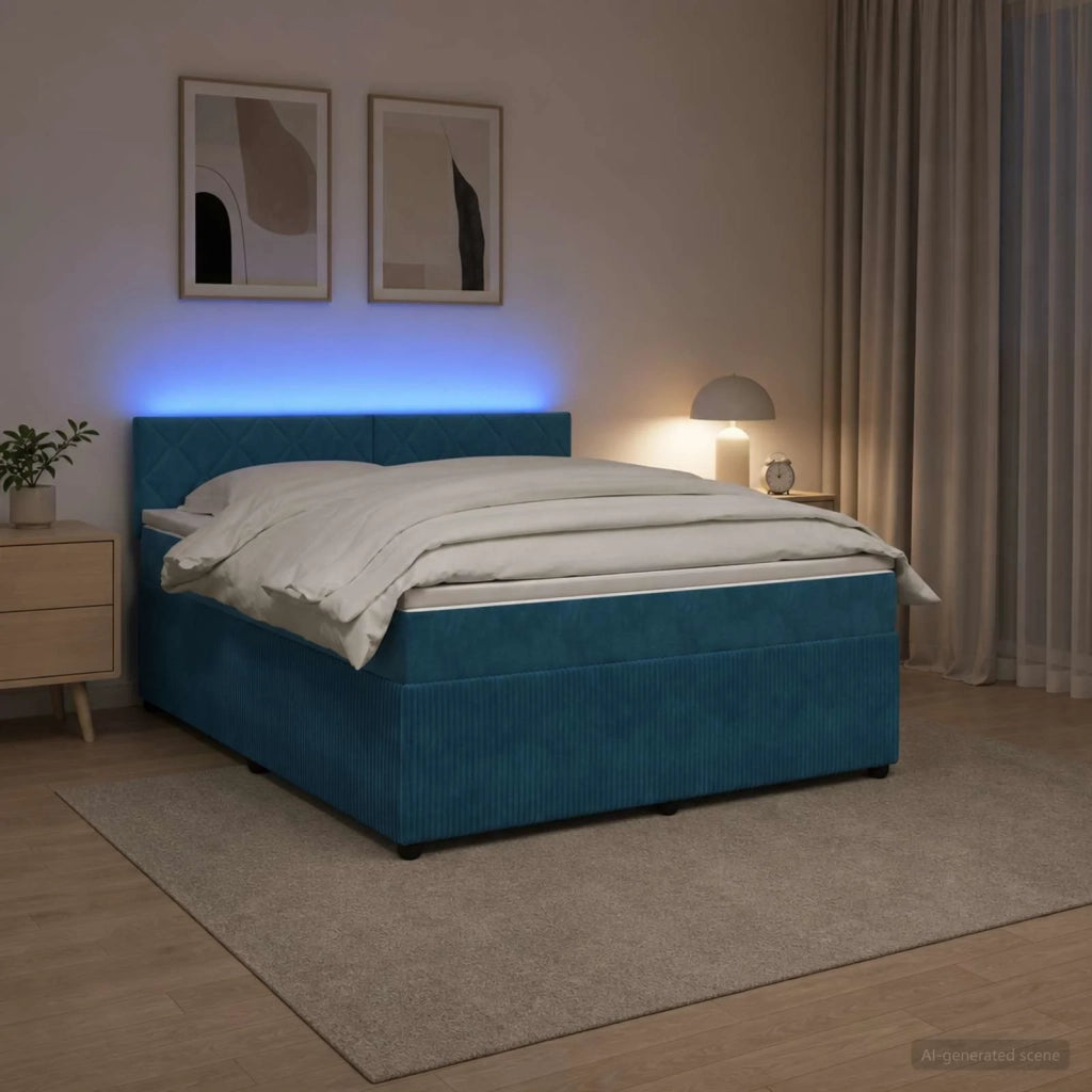 Letto box spring con materasso Blu 160 x 200 cm Velluto 3453183
