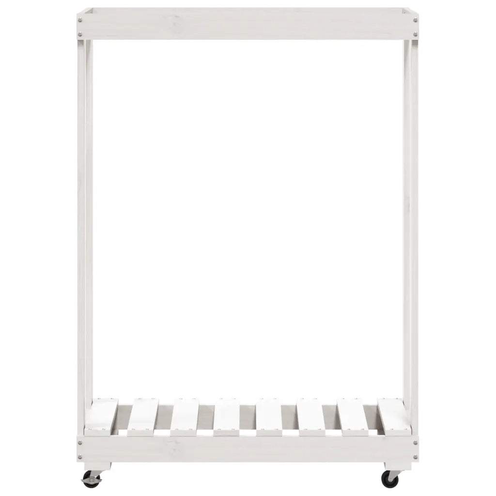 Portalegna con Ruote Bianco 76,5x40x108 cm Legno Massello Pino 832326