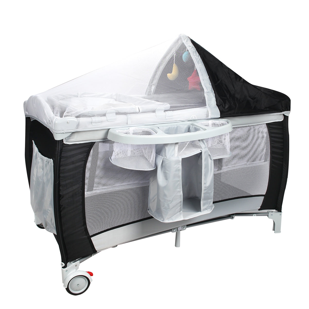 Culla per bimbo pieghevole con zanzariera 120x60x76cm lettino bimbo a due livelli regolabile Nero-Culle