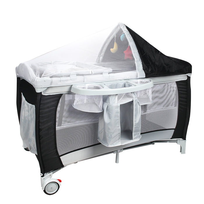 Culla per bimbo pieghevole con zanzariera 120x60x76cm lettino bimbo a due livelli regolabile Nero-Culle