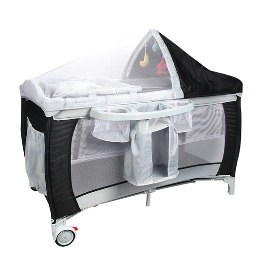 Culla per bimbo pieghevole con zanzariera 120x60x76cm lettino bimbo a due livelli regolabile Nero-Culle