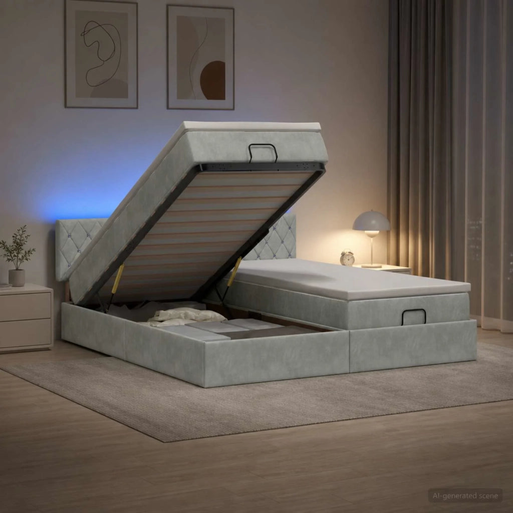 Letto Ottomano con Materasso e LED Grigio Chiaro 200 x 200 cm 3457320