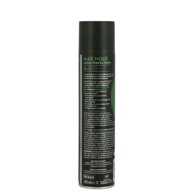 SYOSS BY PALETTE MAX HOLD LACCA TENUTA FORTE CON COMPLESSO VITAMINICO - TENUTA DI LUNGA DURATA 3IN1 STYLING 300 ML