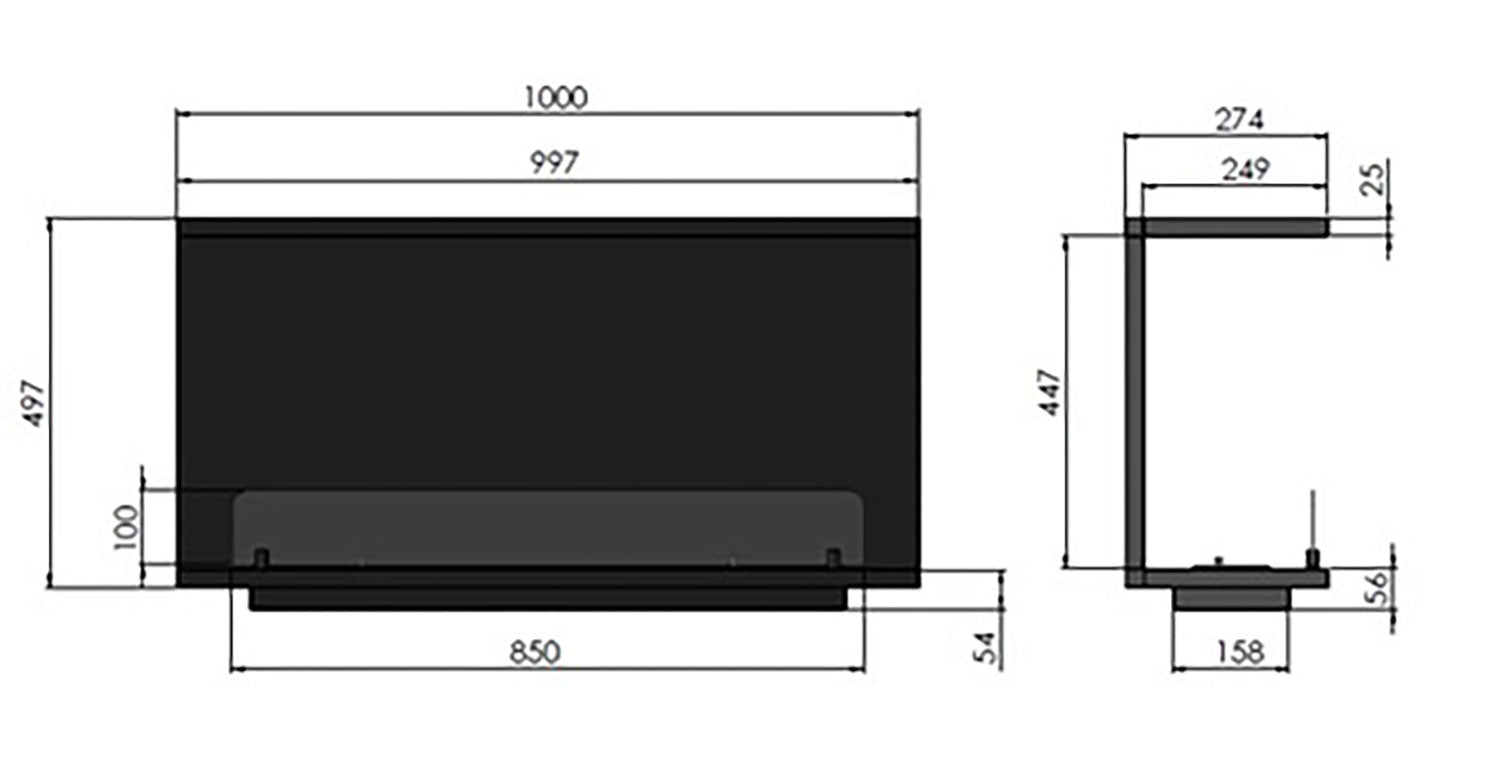 Camino a Bioetanolo da Incasso 100x50 cm Inside C 1000 V2 Nero con Vetro
