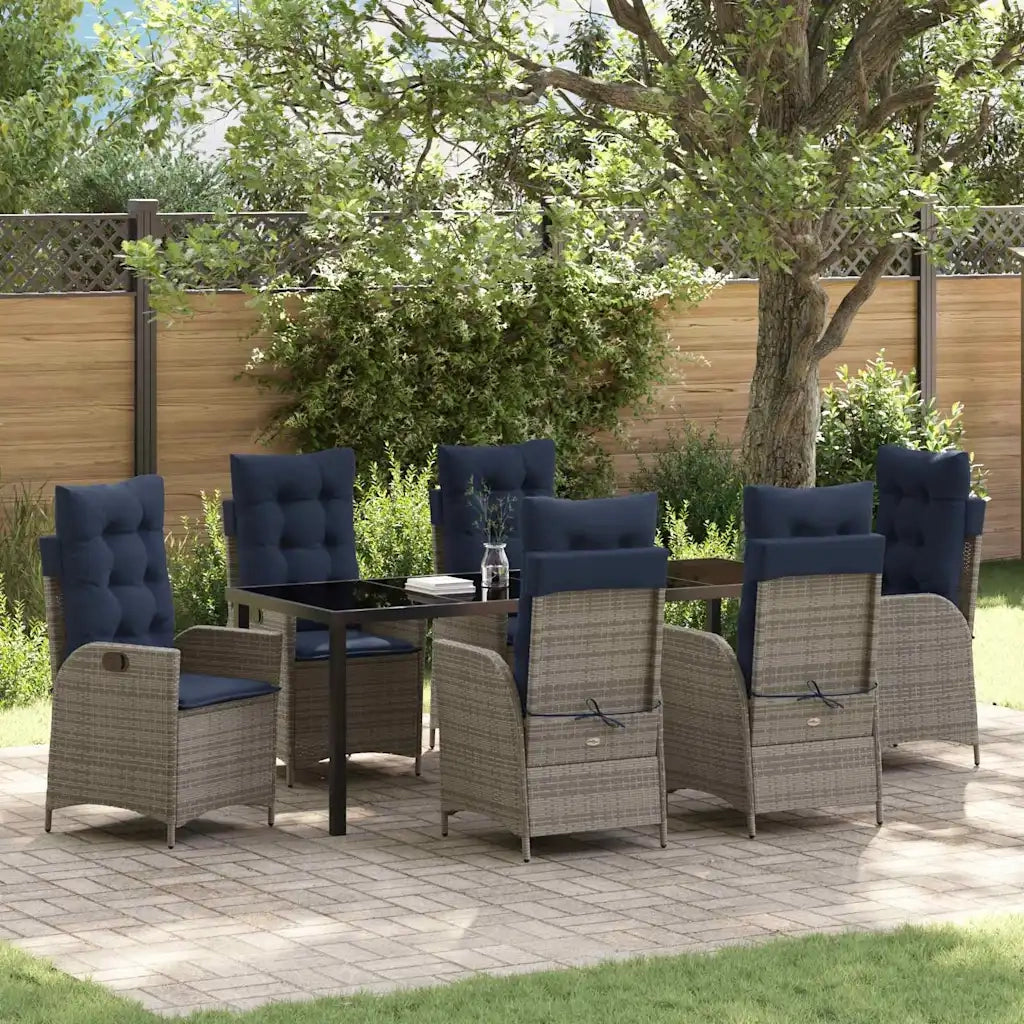 Set da Pranzo per Giardino 7 pcs Grigio e Nero Rattan 3380580
