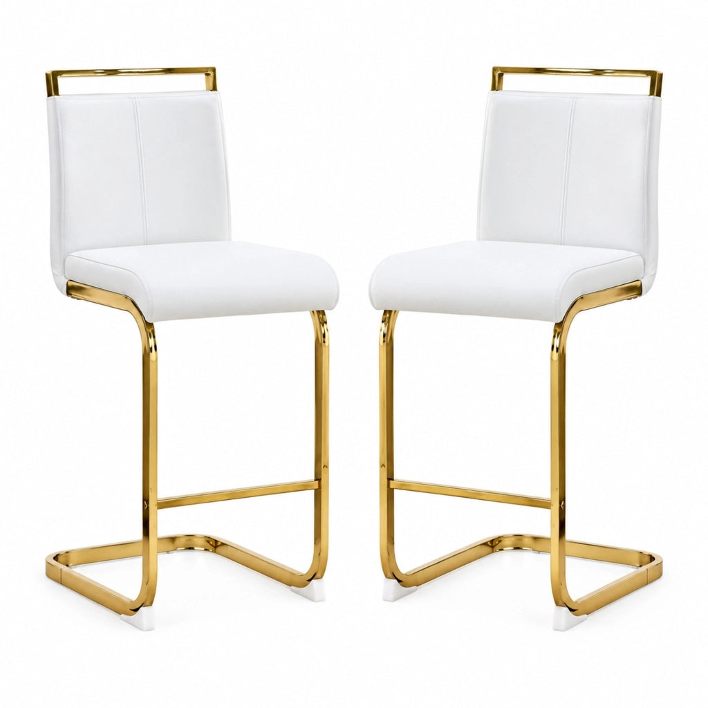 Set di 2 sgabelli da bar bianchi e oro in PU, h 96,5 cm