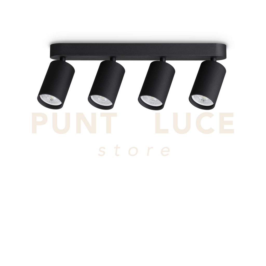 DYNAMITE FARETTO NERO ORIENTABILE 4 LUCI ATTACCO GU10 38,5CM LAMPADINA INCLUSA TONDO