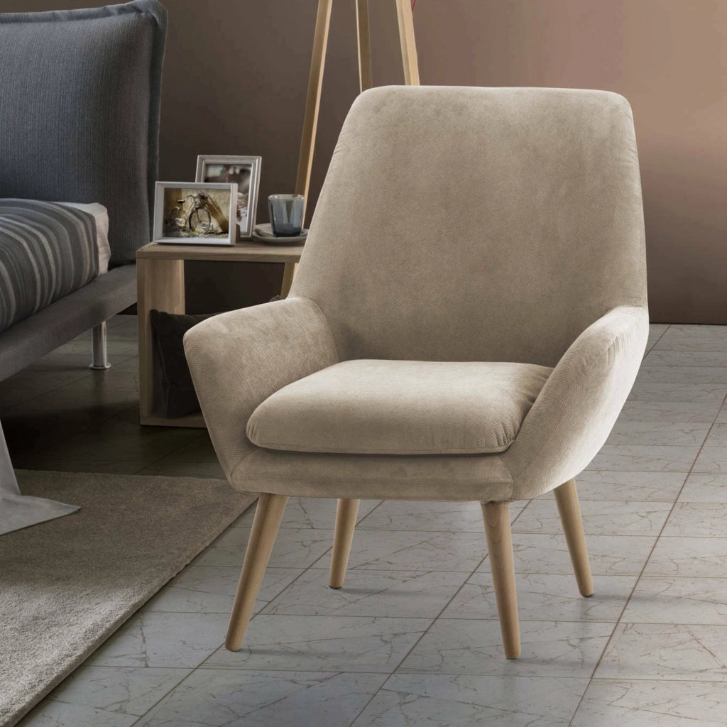 Poltrona Anido, Poltrona di design da salotto, 100% Made in Italy, Poltroncina relax in tessuto imbottito, cm 80x70h95, Beige