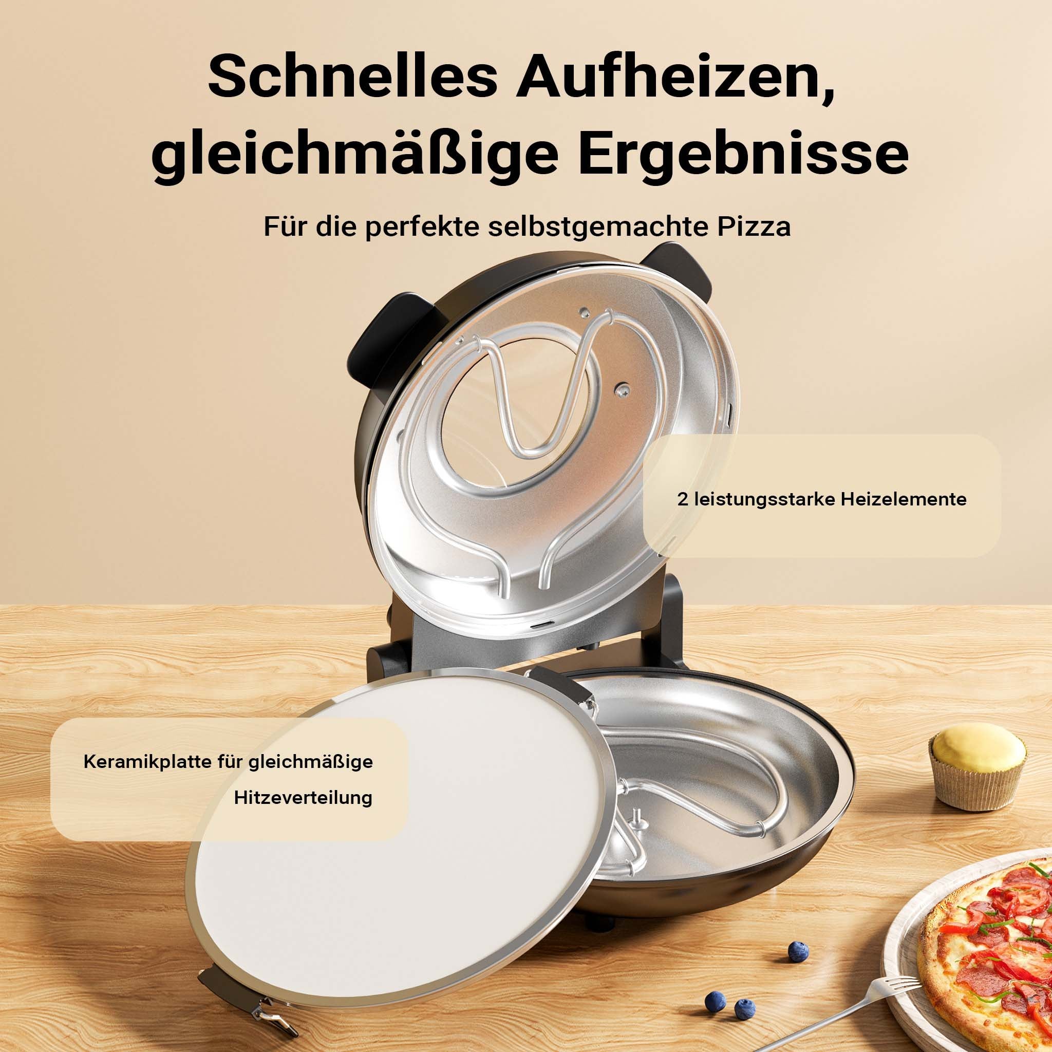 Forno pizza elettrico Ø32cm max 400°, con pietra refrattaria, vetro di controllo e timer