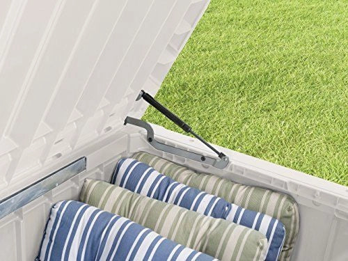Keter K252655 Brightwood Baule da Giardino 454 L portata 300 Kg pistoni idraulici chiusura lucchettabile colore Antracite