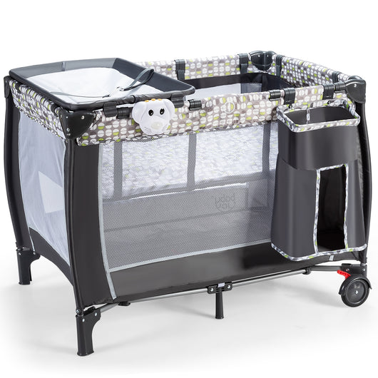 Box portatile con carillon, ruote bloccabili e borsa di trasporto, Culla con rete smontabile e regolabile-Culle