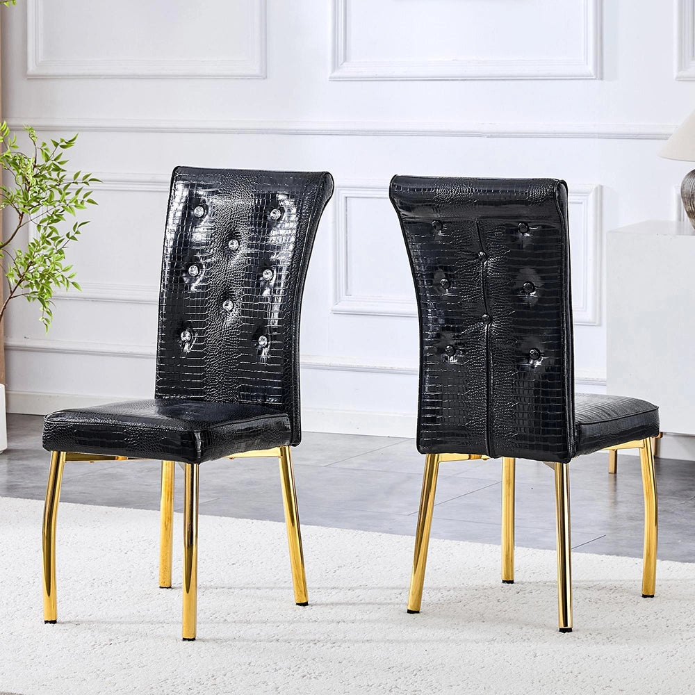 Set di 2 sedie da pranzo imbottite - Xylo - Pelle sintetica effetto alligatore, decorazioni cristallo, gambe dorate