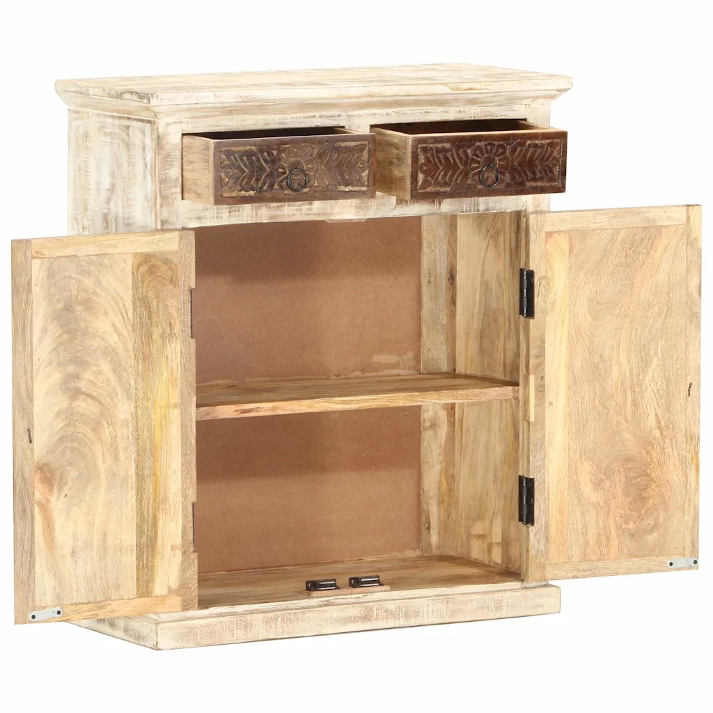 Credenza Bianca 65x30x75 cm in Legno Massello di Mango 285898