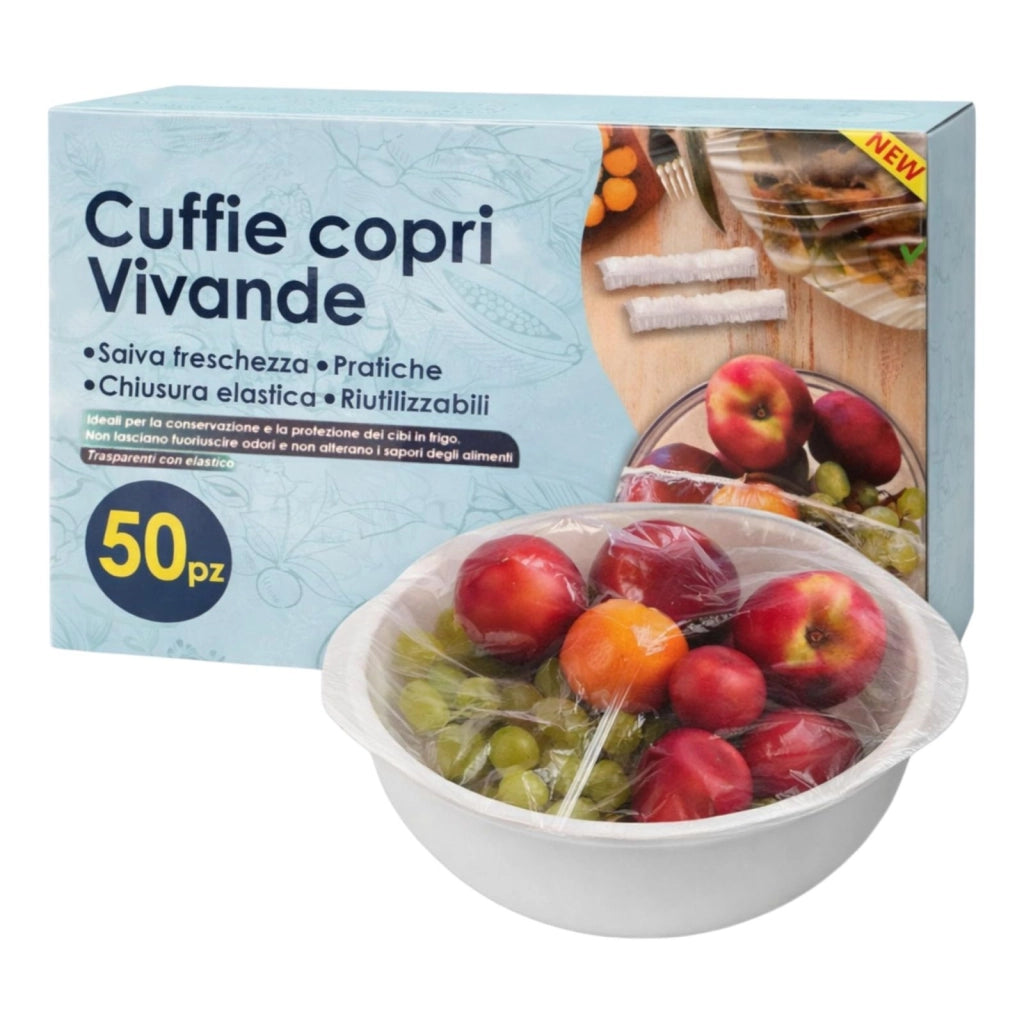 50 cuffie copri alimenti per conservazione sacchetti trasparenti riutilizzabili