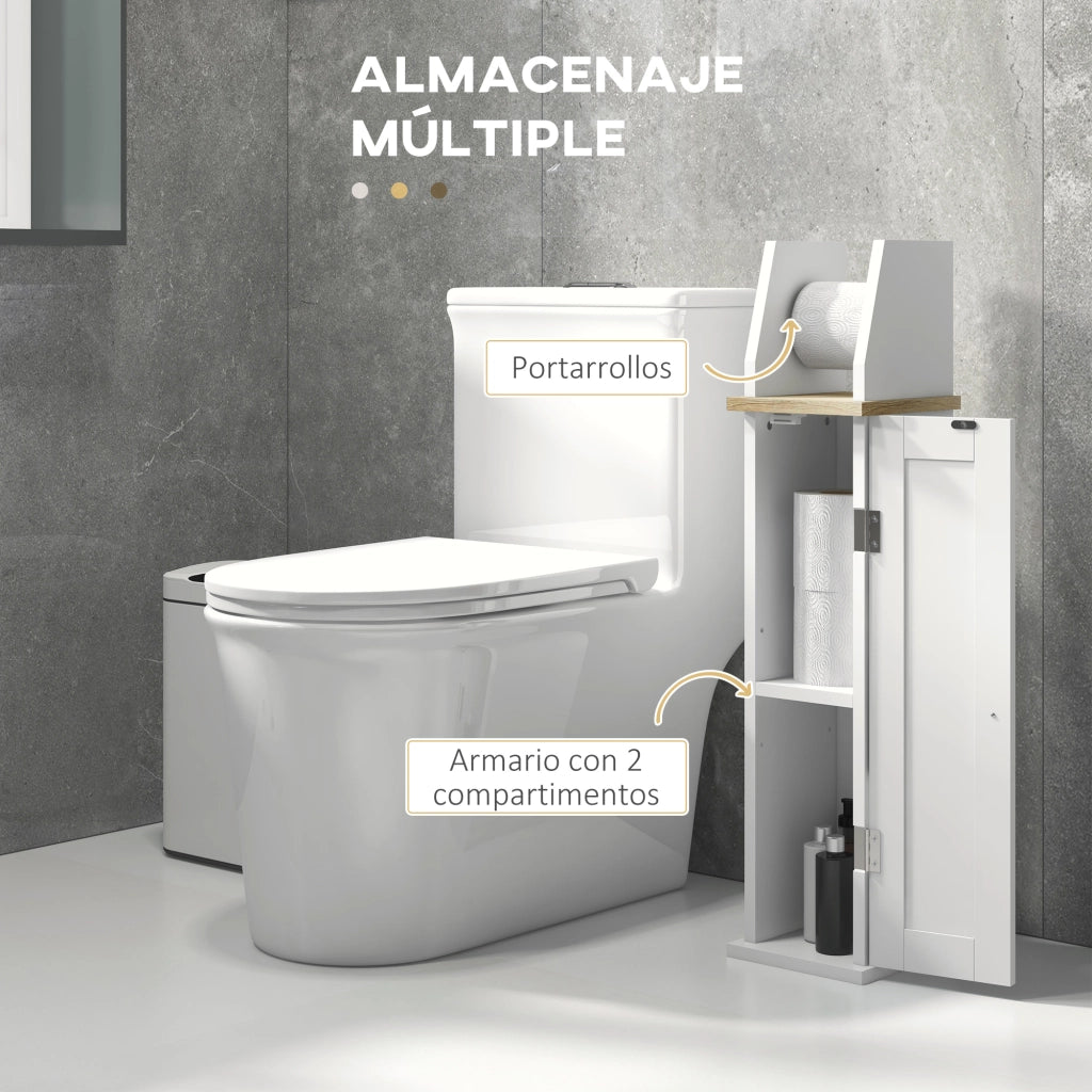 Mobiletto Sottolavabo con Portarotoli ¨C Zephmum ¨C Bianco 18x20x80 cm