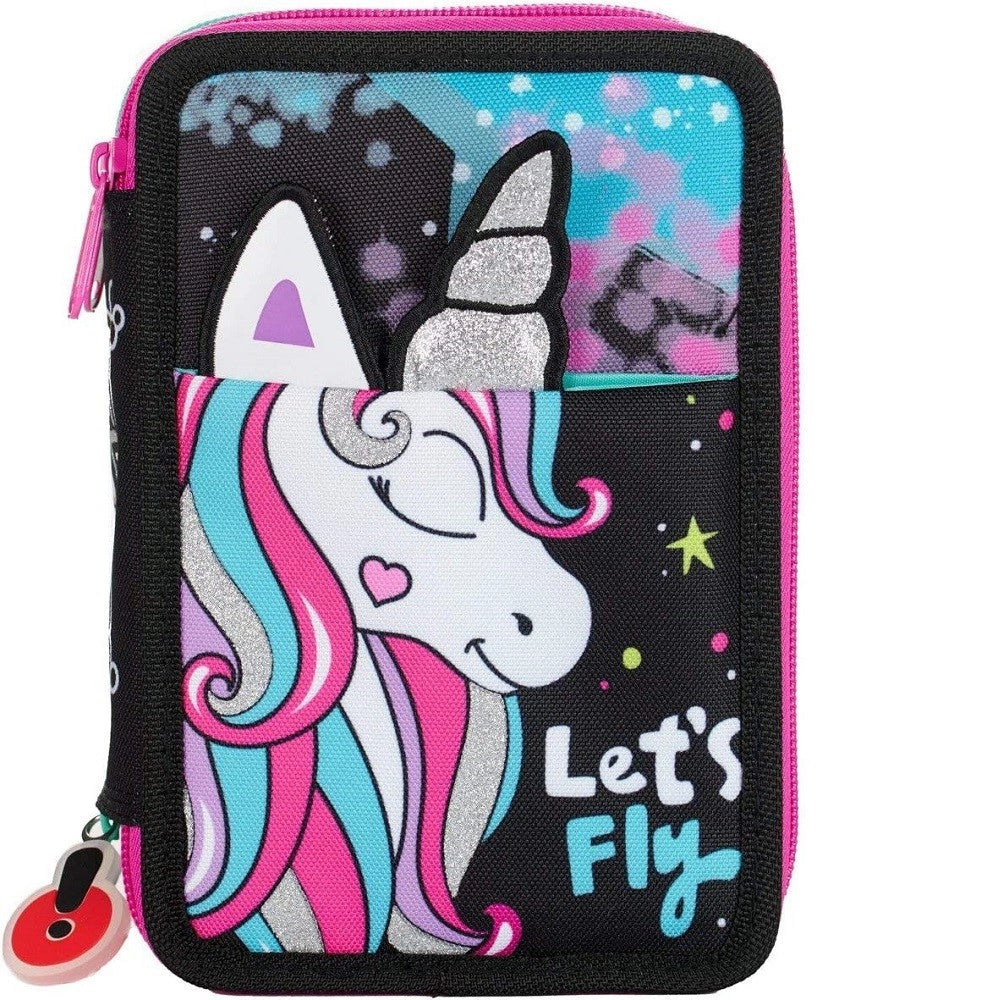Trade Shop - Astuccio Triplo Unicorn Gopop Portapastelli Penne Pennarelli Accessori Scuola -