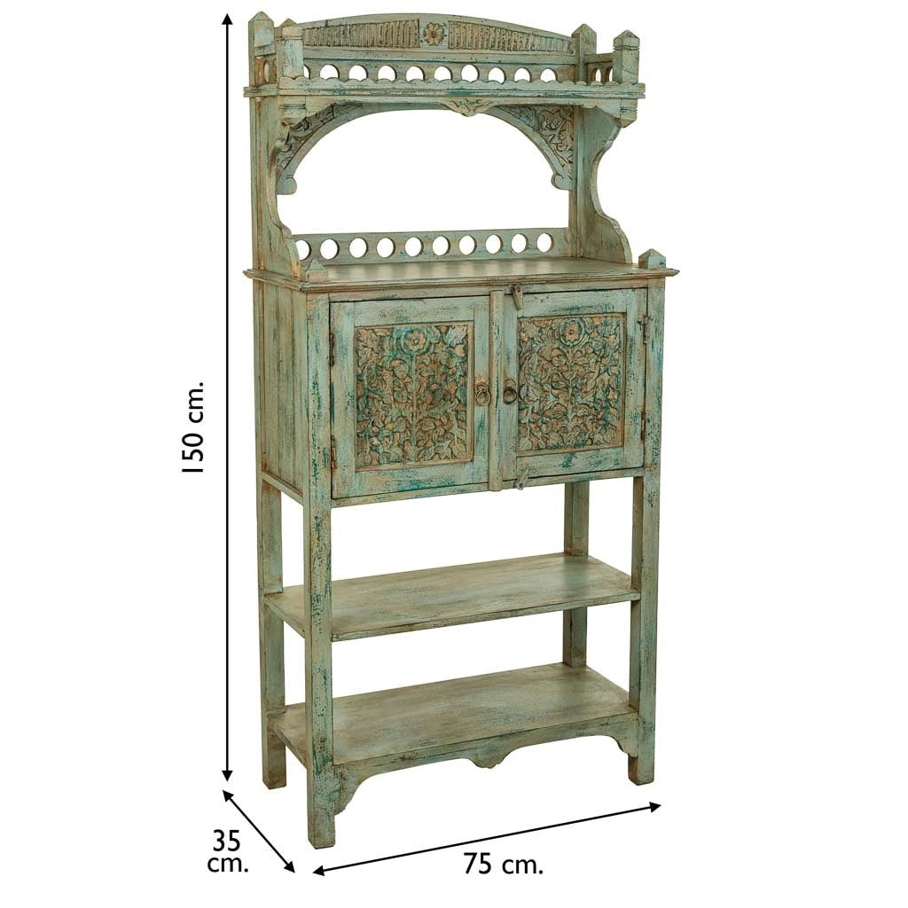 Credenza in legno artigianale blu 75x35x150