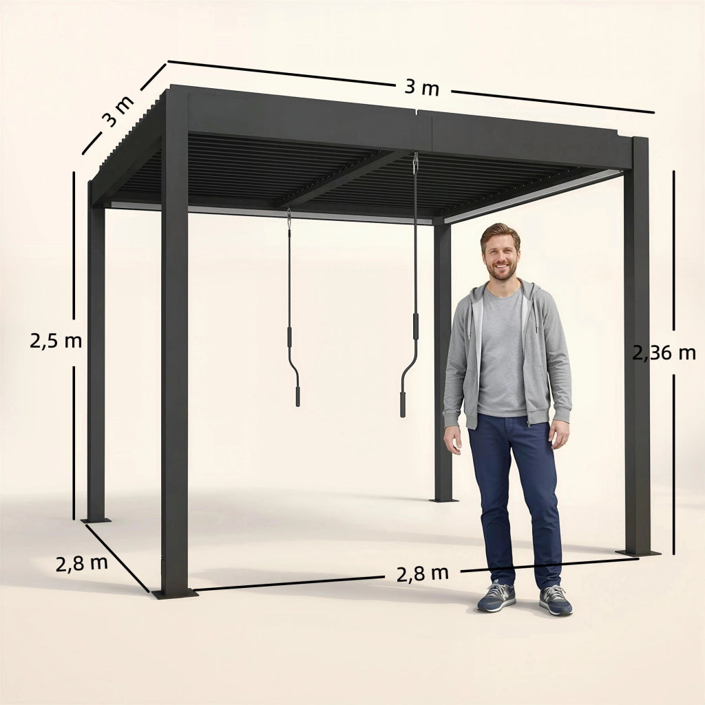 Pergola alluminio 3x3m con illuminazione LED telecomando e tetto lamellare regolabile ¨C Xylo