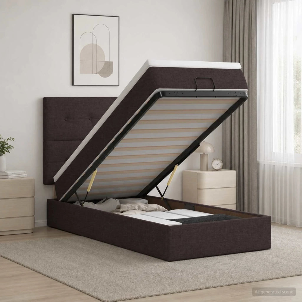 Letto ottomano con materasso Marrone Scuro 100 x 200 cm Tessuto 3457469