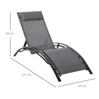 Sdraio da Giardino Reclinabile su 5 Livelli con Cuscino Rimovibile, Alluminio e Texteline, 171x64x82cm Grigio