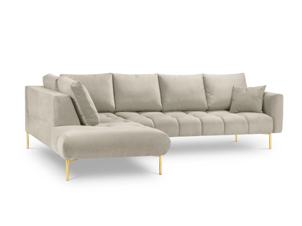 Cosmopolitan Design - Divano angolare sinistro "Hastings" 5 posti in velluto beige 