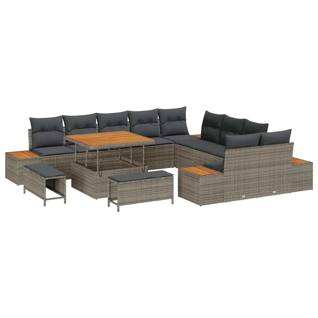 Set Divano da Giardino con cuscino 13 pcs Grigio Poly Rattan
